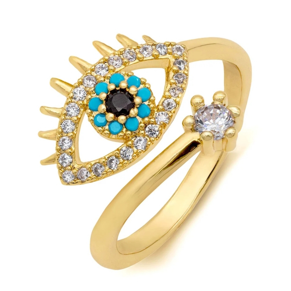 NEW GOLD ICY EVIL EYE RING - Picture 2 of 2